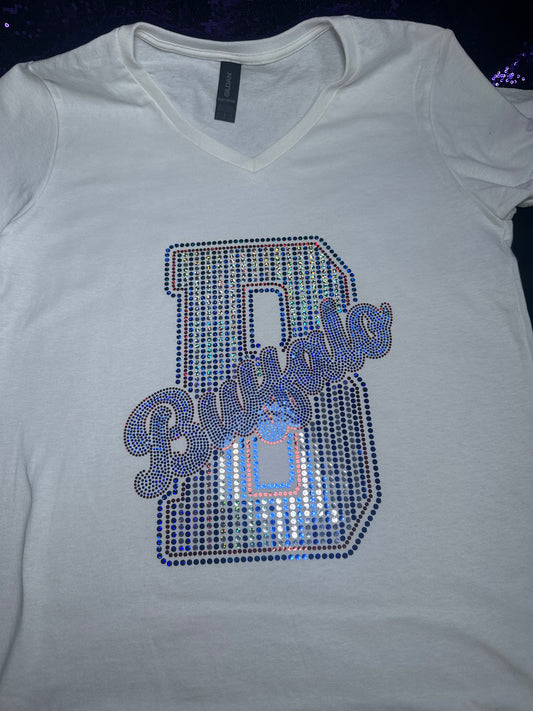 “B for Buffalo” Spangle Varsity Tee – Clean & Crystal Edition